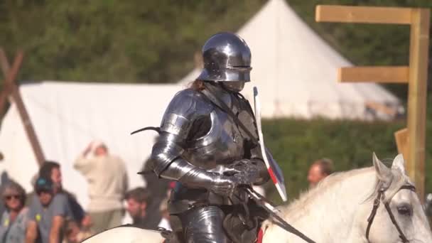 Cavaliere Cavallo Durante Torneo Medievale Giostra Bispens Segnato 2022 Spottrup — Video Stock