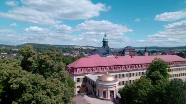 Sondershausen Palats Entré Med Liten Rund Byggnad Luta Ner Antenn — Stockvideo