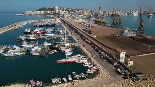 Porto Durazzo Albania Con Navi Ancorate Yacht Pescherecci Estate — Video Stock