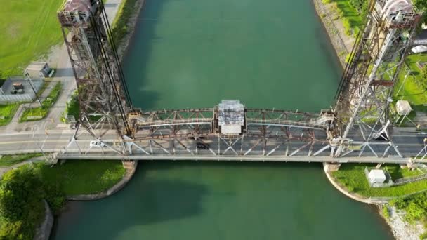 Lift Bridge Welland Canal Canada Aerial Drone Top Notch View — 비디오