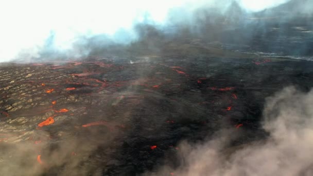 Massiv Magma Och Sprängning Lava Vulkanutbrottet Fagradalsfjall Island Flygplan — Stockvideo