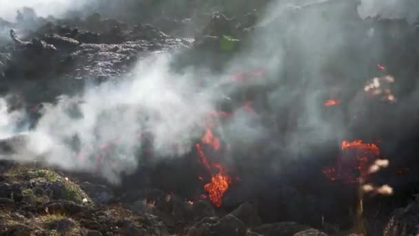 Volkanik Dumanlı Magma Oluşumu Zlanda Fagradalsfall Patlaması Yakın Plan — Stok video