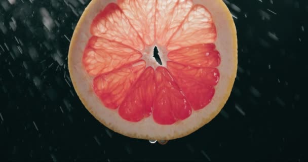 Fresh Grapefruit Slice Splashed Water Droplet Mist Slow Motion Com — Vídeo de Stock