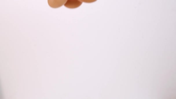 Brown Eggs Falling White Backdrop Slow Motion — Stock Video