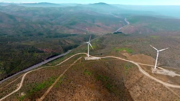 Paisaje Árido Parque Eólico Centro Chile Región Coquimbo Avión Delantero — Vídeo de stock