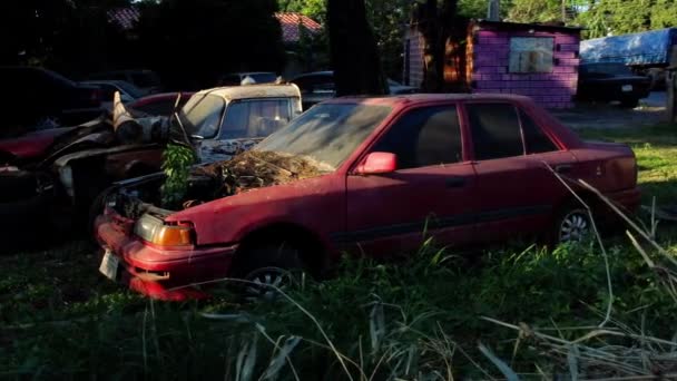 Ditinggalkan Mobil Salah Satu Paraguay Junkyards — Stok Video