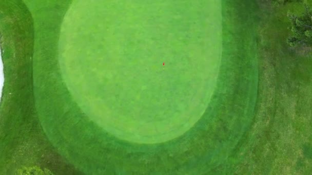 Drone Schot Perfect Gemanicuurde Putting Green Vlaggen Stok Met Rode — Stockvideo