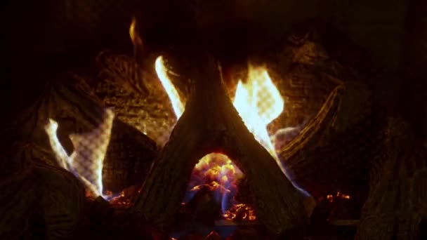 Płomienie Zwolnionym Tempie Kominku Naturalny Wzór Zbliżenie — Wideo stockowe