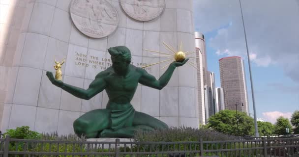 Kilátás Vagy Detroit Lelke Emlékmű Detroitban Michiganben — Stock videók
