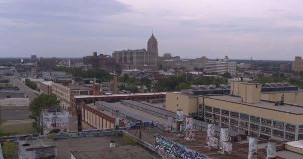 Беспилотник Вид Заброшенного Завода Детройте — стоковое видео