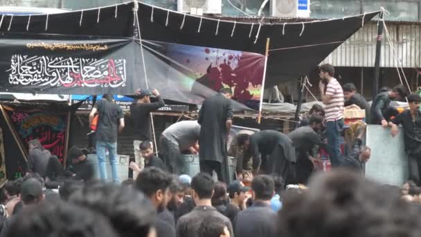 Group Mourners Preparing Parade Muharram Karachi Slow Motion — Stock Video