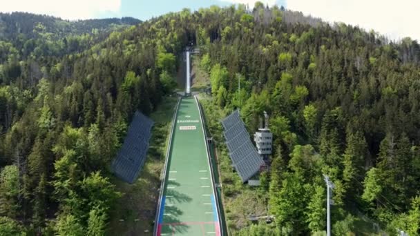 Κοντινό Πλάνο Του Μεγάλου Krokiew Wielka Krokiew Ski Jumping Hill — Αρχείο Βίντεο