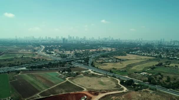 Trafik Mesubim Utanför Tel Aviv Israel Statisk Antenn Syn Fordon — Stockvideo