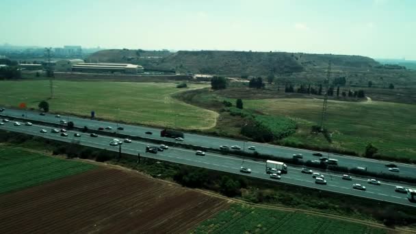 Flygfoto Över Tung Trafik Motorvägen Utanför Tel Aviv Israel Nära — Stockvideo