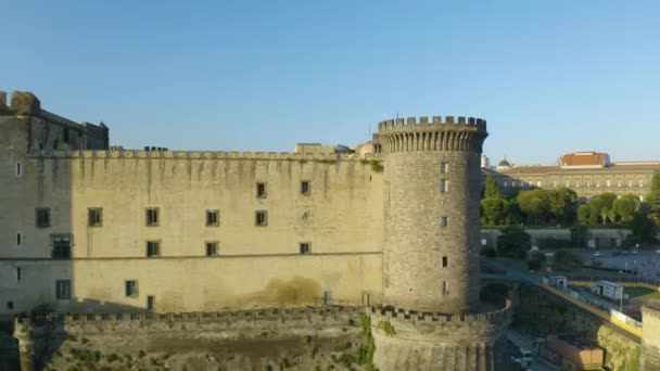 Flygfoto Över Castel Nuovo Neapel Italien Boom Sköt Nytt Slott — Stockvideo