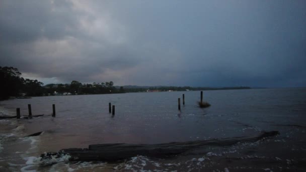 Moody Mañana Través Del Lago Strahan Costa Oeste Tasmania — Vídeos de Stock