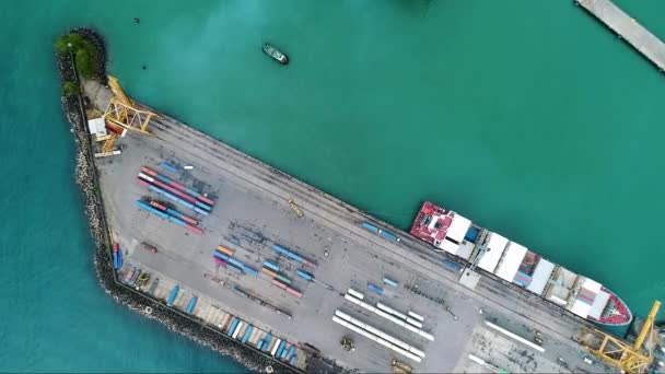 Kontenery Intermodalne Statek Towarowy Terminalu Kontenerowym Puerto Limon Kostaryce Dron — Wideo stockowe