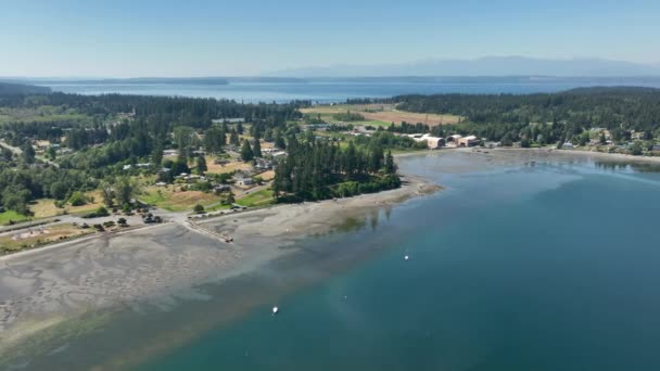 Wide Aerial View Freeland Olympic Mountains Distance — Stock Video