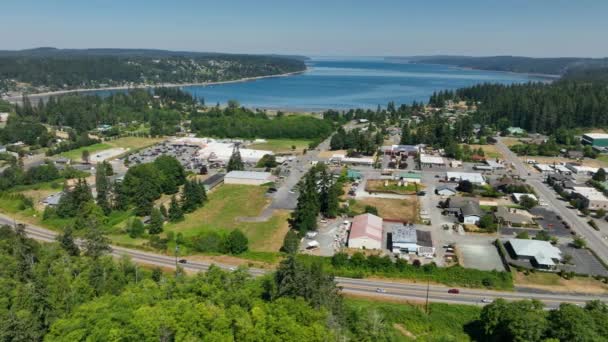 Vue Aérienne Panoramique Quartier Des Affaires Freeland Avec Holmes Harbor — Video