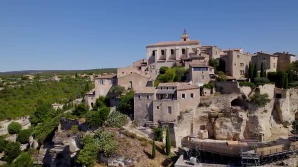 Красивая Деревня Небольшим Замком Вершине Холма Коллиоре Франция — стоковое видео