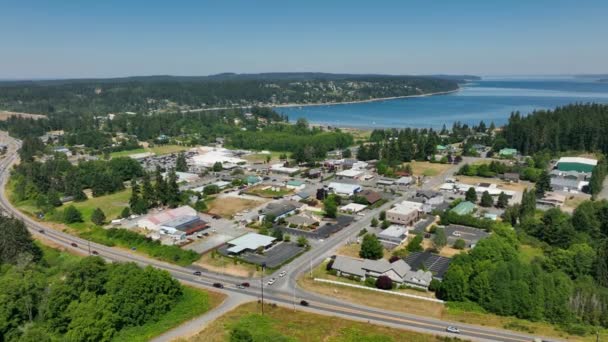 Drone Shot Flying Freeland Business District Whidbey Island — Stock Video