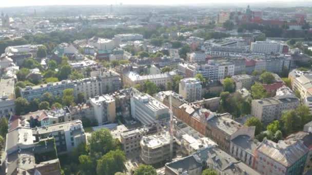 Aerial Drone Backward Moving Shot Overurban City Krakow Kraków Polsce — Wideo stockowe
