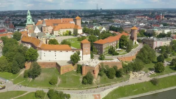 Zahájení Zřízení Záběru Hradu Wawel Polském Krakově Neuvěřitelné Filmové Letecké — Stock video