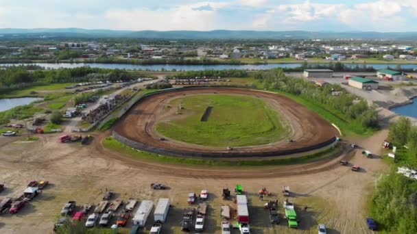 Drone Video Modified Stock Car Racing Mitchell Raceway Fairbanks Durante — Vídeo de stock