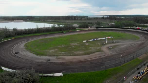 Drone Video Sprint Car Racing Mitchell Raceway Fairbanks Soliga Sommarkvällar — Stockvideo