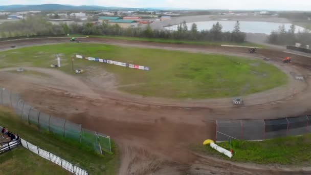 Drone Video Sprint Car Racing Mitchell Raceway Fairbanks Durante Soleada — Vídeos de Stock