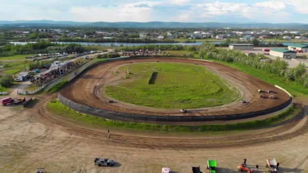 Drone Video Modified Stock Car Racing Mitchell Raceway Fairbanks Durante — Vídeo de stock