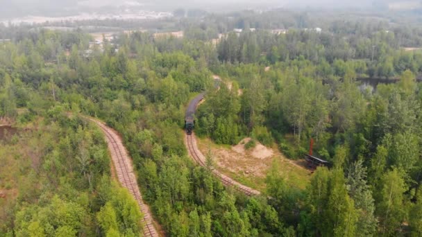 Sunny Summer Day期间Ak镇Fairbanks的Tanana Valley铁路4K Drone Video — 图库视频影像