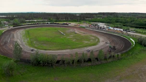 Drone Video Sprint Car Racing Mitchell Raceway Fairbanks Selama Sunny — Stok Video