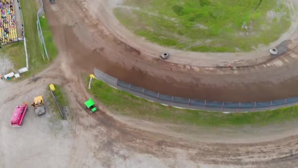 Drone Video Auto Racing Mitchell Raceway Fairbanks Soliga Sommarkvällar — Stockvideo