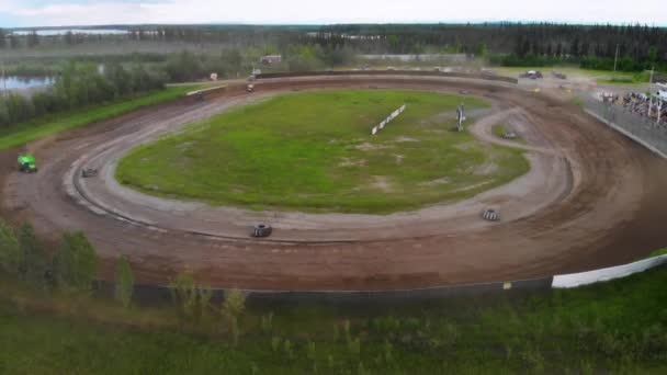 Drone Video Sprint Car Racing Mitchell Raceway Fairbanks Sunny Summer — 图库视频影像