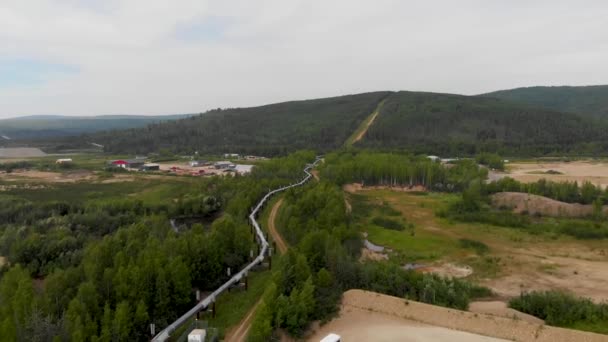 Drone Video Del Oleoducto Trans Alaska Fairbanks Durante Soleado Día — Vídeo de stock