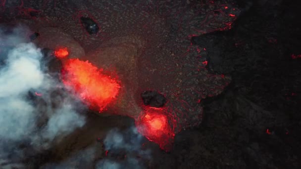 Vista Aérea Cima Del Magma Lava Erupción Valle Meradalir Desde — Vídeos de Stock