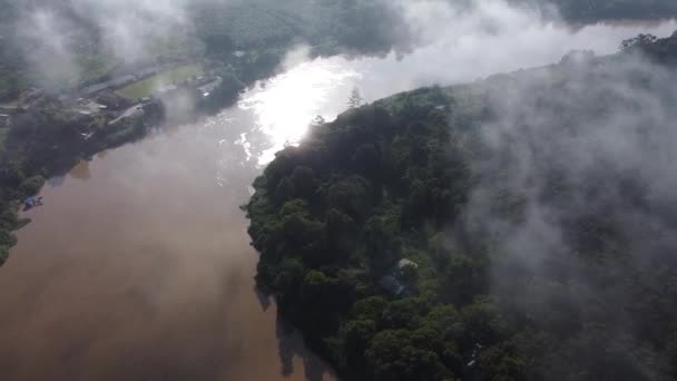 Kinabatang River Nel Borneo Vista Aerea Drone Tilt Rivelare Colpo — Video Stock