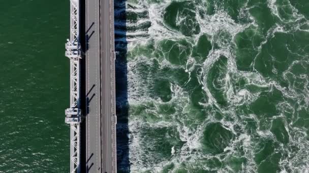 Impressionante Vista Aerea Della Barriera Tempesta Schelda Orientale Zelanda — Video Stock