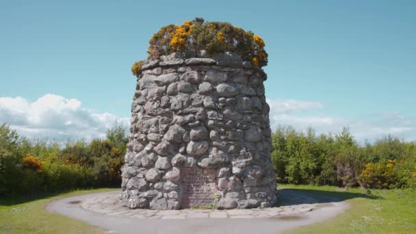 Culloden Battlefield Memorial Cairn Scotland Sunny Day — Stock Video