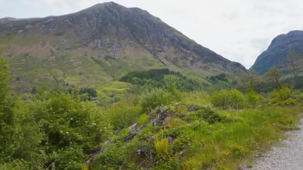 Gravel Road Leading Glencoe Mountain Valley Scotland — Stock Video