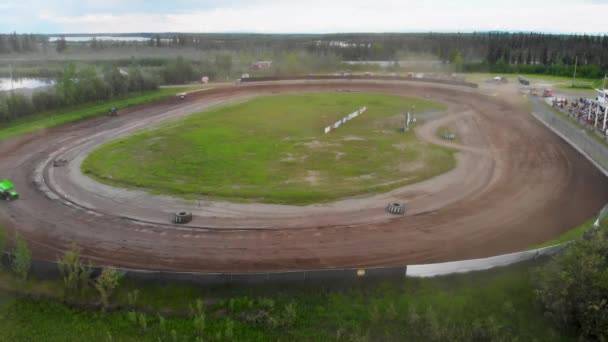 Drone Video Sprint Car Racing Mitchell Raceway Fairbanks Durante Soleada — Vídeos de Stock