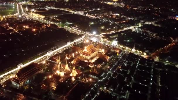 Nattliga Drönarbilder Bangkok Nära Wat Arun Templet Uhd — Stockvideo