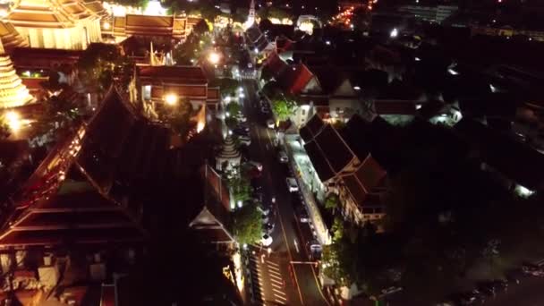 Nocne Zdjęcia Dronów Bangkoku Pobliżu Świątyni Wat Arun Uhd — Wideo stockowe