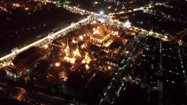 Tomas Aviones Tripulados Nocturnos Bangkok Cerca Del Templo Wat Arun — Vídeo de stock