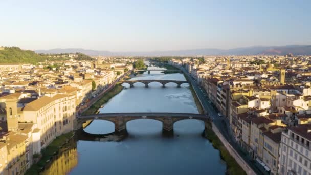 Beau Drone Surplombant Arno Lever Soleil Dans Ville Italienne Florence — Video