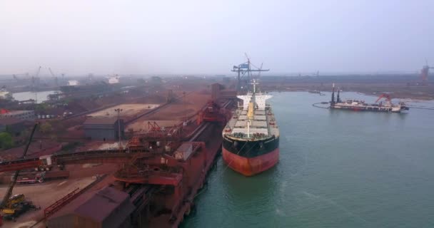 Bulk Carrier Cargo Ship Paradip Port Odisha India Aerial Drone — Stock Video