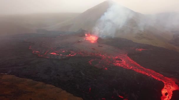 Veduta Aerea Del Vulcano Fagradalsfjall Che Erutta Con Lava Che — Video Stock