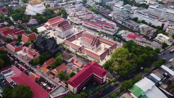 Drone Shots Van Wat Saket Tempel Omgeving Bangkok Thailand Uhd — Stockvideo