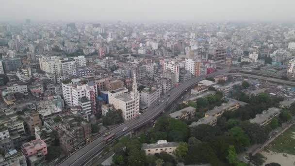 Carretera Carretera Que Conduce Través Ciudad Dhaka Centro Vista Órbita — Vídeos de Stock